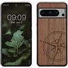 kwmobile Custodia Compatibile con Google Pixel 8 Pro Cover - Back Case in Legno con Bumper in Silicone TPU - Bussola vintage marrone scuro