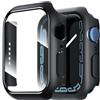 NEW'C 2 Pezzi Cover + Pellicola Prottetiva per Apple Watch Series 8/7 41mm - Custodia HD con protezione in vetro temperato integrata per Apple Watch 41mm Serie 8/7 - Nera