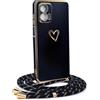 HomiTunky Custodia con Collana per Motorola Moto G73 5G, Cover Donna Cuore amore con Cordino, Case con Laccio Tracolla Elettrolitico TPU Cover con Collana per Motorola Moto G73 5G,Nero