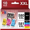 st@r ink starink Cartuccia 10 Cartucce Compatibili per Canon 580 581 PGI-580/CLI-581 XXL per Pixma TS6150 TS6350 TR7550 TR8550 TS705 TS6250 TS8250 TS9550 (PGBK Nero Ciano Magenta Giallo, 10-Pack)