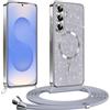 Phoona Glitter Cover per Samsung Galaxy S26 Plus con Cordino,Antiurto Silicone Protezione,Compatibile con MagSafe Cover con Cordino,Anti Graffi,Non Ingiallente per Samsung S26+,Argento