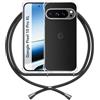 ANFAIRLACE Cover Cordino Compatibile con Google Pixel 10 Pro XL, Custodia Laccio Trasparente Silicone Morbido Regolabile Antiurto Rinforza Angoli Cuscino d'Aria Chiaro Case, Nero