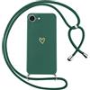 Oelrstfe Cover per iPhone 16e con Cordino,Custodia Silicone Morbido Sottile con Motivo Cuore e Collana Laccio Tracolla,Antiurto Antigraffio Corda Collo Regolabile Protettiva Case,Verde