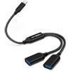 AIYEEN Cavo Adattatore Splitter USB C Maschio a 2 USB-A Femmina, Doppia Porta per Trasferimento/Ricarica Dati, Prolunga Extra di Alimentazione Diviso per Auto/Laptop/Mac/PC (Nero)