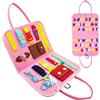 Goujfol Busy Board per Bambini, Montessori Giocattoli Educativi 1 2 3 4 Anni Ragazze e Ragazzi, Bambini in età Prescolare Abbigliamento di Base Abilità Motorie Fini Regalo di Natale (Rosa)