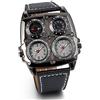JewelryWe Orologio Sportivo Militare Da Uomo, Dual Time Grande Orologio Pilot Punky, Bussola e Termometro Decorativos Cinturino in Pelle Nero, Retro Style Vintage