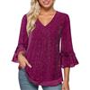Atxnn Camicia Donna Elegante Top a Manica 3/4 Blusa in Raso di Seta Camicetta Primavera da Lavoro Lunga con Scollo a V
