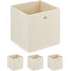 Relaxdays Scatola Portaoggetti, Set 4 Box da Scaffale, HLP 30 x 30 x 30 cm, Portagiochi Pieghevole, in Stoffa, Crema
