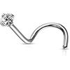 Monster Piercing 14k oro bianco del forcone 2 millimetri rotonda pietra CZ 20 Gauge naso narice Piercing a vite