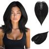 RUWISS Topper Capelli Veri Donna Straight Hair Topper con Clip Capelli Umani Veri Posticci per Capelli Senza Frangia, Nero Naturale