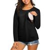 Aolso Maglietta da Allattamento, Maniche Lunghe T-Shirt per Poppata, Zip Lato Top Allattamento Donna per l'autunno Lnverno, Nero-XXL