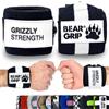 BEAR GRIP - Polsiere per sollevamento pesi di alta qualità, resistenti, per bodybuilding, crossfit, powerlifting, StrongMan (nero/bianco, 45,7 cm)