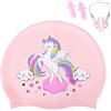 Ulikey Cuffia da Nuoto Bambini, Cuffia da Piscina Bambina in Silicone, Cuffia Piscina Bambino Elastico Impermeabile Antiscivolo con Tappi per Orecchie e Clip per Naso per Ragazzi Ragazza (Unicorno)
