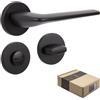 APECS Maniglie per porte interne Maniglia nera opaca moderna per porta d'ingresso e porta interna con rosetta quadrata, guarnizione con materiale di fissaggio, accessorio per porta Modello CAPELLA WC