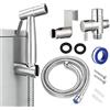 Reiwosee Set di doccetta per bidet per toilette - Set di doccetta per WC in acciaio inossidabile robusto con supporto, adattatore a T e tubo a molla per toilette, animali domestici e pulizia (G1/2-acciaio)