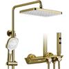 OihPaw Colonna doccia,Oro spazzolato Colonna doccia termostatica,Set colonna doccia 4 in 1 con grande soffione a pioggia da 320 x 220 mm,Asta doccia con soffione e doccetta,Doccia a pioggia con accessori