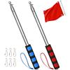 APXEL 2 Asta Bandiera Telescopica, 2m Asta Bandiera Portatile in Acciaio Inossidabile, Manuale Porta con Impugnatura Antiscivolo, con 6 Ganci per Guide Turistiche, Campeggio, Insegnanti(Rosso+Blu)