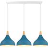 iDEGU 3 Luci Lampadario a Sospensione Retrò LED Lampada a Soffitto in Legna Metallo Moderna Lampada a Sospensione Stile Scandinavo Plafoniera per Sala da Pranzo Soggiorno Cucina (Blu Oxford, Barra)