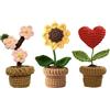 YANGSHINE - Confezione da 3 mini fiori artificiali in vaso fatti a mano all'uncinetto per decorare l'ufficio, l'auto, il cruscotto, colore #8
