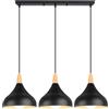 iDEGU 3 Luci Lampadario a Sospensione Retrò LED Lampada a Soffitto in Legna Metallo Moderna Lampada a Sospensione Stile Scandinavo Plafoniera per Sala da Pranzo Soggiorno Cucina (Nero, Barra)