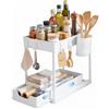 Ribech Organizzatore Sottolavello a 2 Livelli con Cassetto Scorrevole, Ripiano Multiuso per Cucina e Bagno, Facile Montaggio e Design Igienico, Bianco