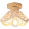 LIGKIN Plafoniera in Bambù Intrecciati a mano Lampadario Ø22CM Paralume in Rattan E27 Legno Lampada da soffitto Vintage per Camera Scala Corridoio