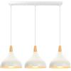 iDEGU 3 Luci Lampadario a Sospensione Retrò LED Lampada a Soffitto in Legna Metallo Moderna Lampada a Sospensione Stile Scandinavo Plafoniera per Sala da Pranzo Soggiorno Cucina (Bianco, Barra)