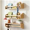 comfoyar Set 3 Mensole per Cameretta Bambino, Libreria a Parete per Bambini per Libri e Decorazioni, Mensole da Parete in Legno Massello per Cucina, Bagno, Soggiorno, Camera da Letto, Naturale