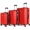 ROYALTY LINE, Set 3 Valigie, Valigie Rigide ABS Ultraleggere 4 Ruote Girevoli a 360°, Taglia S 55x38x18cm, M 67x44x24cm, L 76x49x28cm, Doppie Cinghie, Chiusura a Combinazione, Manici Rinforzati, Rosso