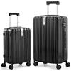 Hanke, Trolley per bagaglio a mano e da stiva con ruote e chiusura TSA, leggeri, in policarbonato rigido, da 35,56 cm, 40,64 cm, 50,8 cm, 61 cm e 73,66 cm, Nero corvino, 2-Piece Set（20/29）