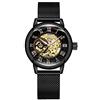 MG. ORKINA ORKINA Orologio da polso analogico meccanico automatico a scheletro femminile con cinturino intrecciato in acciaio inossidabile nero