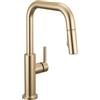 Delta Nicoli 19868LF-CZ - Rubinetto da cucina con beccuccio a U in oro spazzolato con spruzzatore estraibile, rubinetto moderno per lavello da cucina a foro singolo, maniglia singola, bronzo champagne