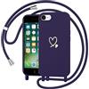 Jrkvniv Cover per iPhone 8/iPhone SE 2020/iPhone 7/SE 2022 con Cordino Regolabile, Custodia con Collana Tracolla Laccio Collo Morbido TPU Silicone Lanyard Necklace Motivo Amore Cuore Case, Blu
