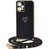 HomiTunky Custodia con Collana per Realme 9 Pro Plus, Cover Donna Cuore amore con Cordino, Case con Laccio Tracolla Elettrolitico TPU Cover con Collana per Realme 9 Pro Plus,Nero