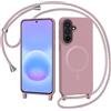AOMYKE Magnetica Cover per Samsung Galaxy A57 con Cordino, [Compatibile con MagSafe] Custodia con Laccio Collana Tracolla Collo Liquido Silicone Antiurto TPU Antiurto Case - Rosa