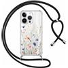 Yirlbey Cover per iPhone 11 Pro 5,8 Pollici con Cordino, Custodia Trasparente con Fiori di Campo Disegni Aesthetic Laccio Tracolla Corda, Protective Case Rigida Collana Antiurto Sottile per Ragazza