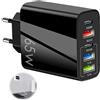 Qaum Caricatore USB C 65W 5 Porte Presa Caricabatterie USB Multipla Caricabatterie Veloce con Doppio QC 3.0+PD 3.1A Tipo C Fast Charger Universale Adattatore per iPhone 15 14 13 12 11 Pro Max Samsung