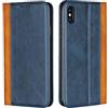 Copmob Cover iPhone XS Max,Custodia iPhone XS Max,Flip Portafoglio Custodia in Pelle,[4 Slot][Supporto Stand][Chiusura Magnetica],Caso Libro Custodia per iPhone XS Max - Blu+Giallo