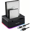 FARBOKO Docking Station Hard Disk a Doppio Alloggiamento, Stazione RGB USB 3.0 Lettore Hard Disk Esterno Supporto UASP Clonazione Offline Disco Rigido Fino a 2*20 TB per HDD/SSD SATA da 2,5/3,5 pollici