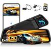 CAMECHO 9.66 Pollici 2K Mirror Dashcam Auto con 2 Telecamere 1080P, Anteriore 150° e Posteriore Dash Cam 120° con Linea inversa, Visione Notturna, Sensore G, Scheda da 64 GB WIFI APP