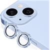 Coiwxmoi Protezione Fotocamera per iPhone 13/13 Mini,Pellicola Vetro Glitter Copri Telecamera Camera Proteggi Obiettivo HD Trasparente Lente Durezza 9H Anti-graffio Bling Diamond,Blu