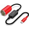 J&D Cavo Convertitore da USB C Maschio a Presa Accendisigari Auto 12V, Cavo di Alimentazione 12V 18W per Dash Cam, GPS, Strisce LED per Auto, Rosso, 35.5 cm