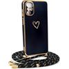 HomiTunky Custodia con Collana per Motorola Moto G22 / E32 / E32s, Cover Donna Cuore amore con Cordino, Case con Laccio Tracolla Elettrolitico TPU Cover con Collana per Motorola Moto G22 / E32 / E32s,Nero