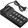 GOMETY Caricatore USB a 10 porte, 50 W, 5 V, caricatore USB multiuso, 10 porte, ricarica rapida per telefoni cellulari, tablet, console di gioco, spina (UE)