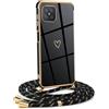 HomiTunky Custodia con Collana per Oppo Reno 4Z 5G, Cover Donna Cuore amore con Cordino, Case con Laccio Tracolla Elettrolitico TPU Cover con Collana per Oppo Reno 4Z 5G,Nero