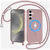 SLWYF Cover Compatibile con Samsung Galaxy S26 Cover Magnetica, Silicone TPU Morbido Corda Collana Necklace Regolabile Stylish con Catena Ultra Sottile Case, Rosa sabbia