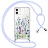 Yirlbey Cover per iPhone 11 6,1 Pollici con Cordino, Custodia Trasparente con Fiori di Campo Disegni Aesthetic Laccio Tracolla Corda, Protective Case Rigida Collana Antiurto Sottile per Ragazza, 01