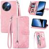 MOJIA Custodia Portafoglio per Doogee Note 59 / Note 59 Pro/Note 59 Pro+, Pelle PU Flip Cover per Telefono con Guscio Interno in TPU, Multifunzione Porta Carte con Cinturino Polso. Rosa