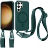 Jrkvniv Cover per Samsung Galaxy S23 Ultra con Cordino [Compatibile con MagSafe ] Custodia con Regolabile Laccio Collana Tracolla, Ultra Sottile Silicone AntiGraffio Case per Samsung S23 Ultra, Verde