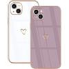 Lonrapa 2 Pezzi Cover per iPhone 13 Colori Amore Cuore Motivo Design Morbido Placcatura TPU Custodia per iPhone 13 6,1 Specchio Silicone Antiurto Protettiva Case per Ragazze, Bianco e Viola